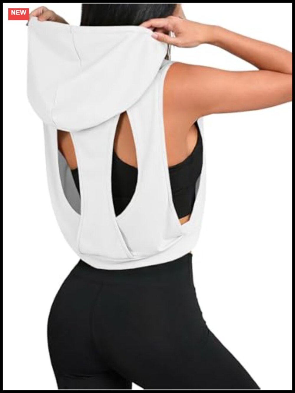 Hooded Tank Top Open Back Sleeveless Workout Crop Top
